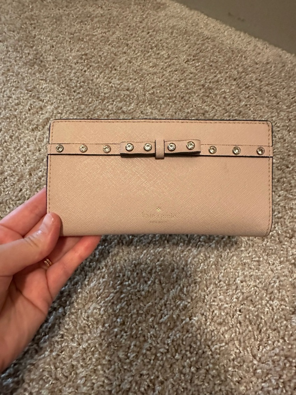 kate spade stud-embellished bow continental wallet - blush